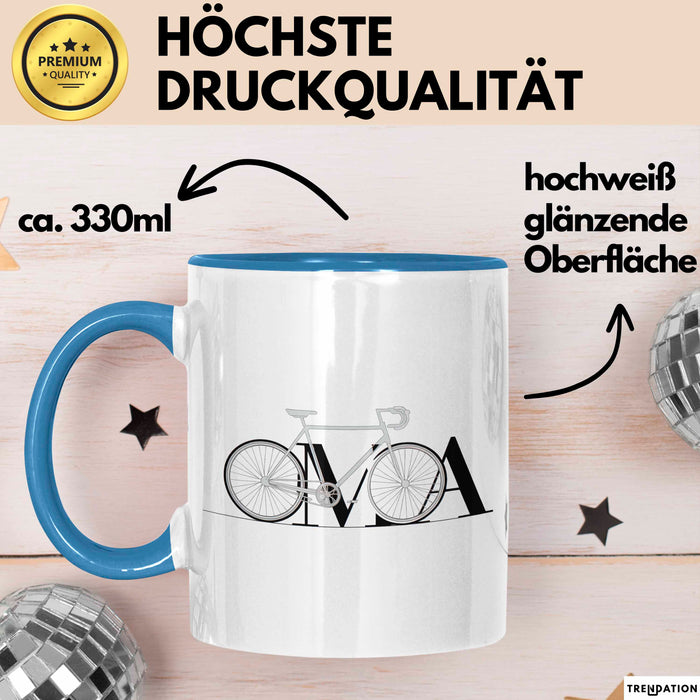 Oma Großmutter Tasse Becher Geschenk Lustige Geschenkidee Spruch Oma Fahrrad Radfahren Blau Trendation