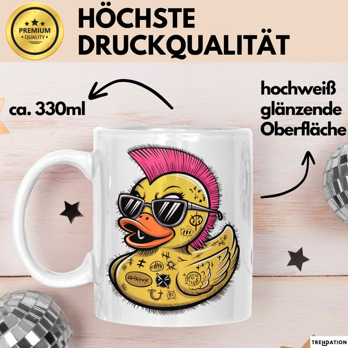 Quietscheente Tier Tasse Geschenk Lustige Geschenkidee Spruch Punk Ente Entenküken Weiß Trendation
