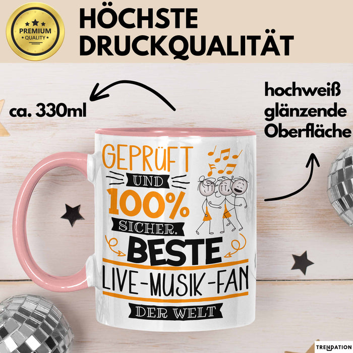 Beste Live-Musik-Fan Der Welt Tasse Geschenk für Eine Live-Musik-Fan Geprüft Und Sicher Geschenkidee Geburtstag Weihnachten Rosa Trendation