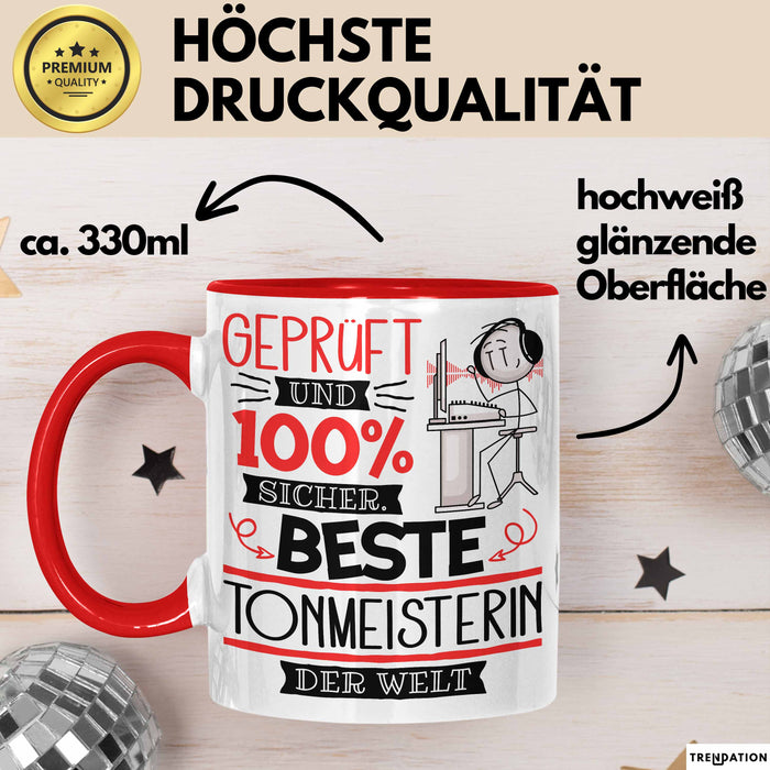 Beste Tonmeisterin Der Welt Tasse Geschenk für Eine Tonmeisterin Geprüft Und Sicher Geschenkidee Geburtstag Weihnachten Rot Trendation