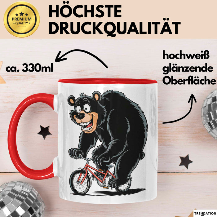 Bär Auf Fahrrad Tasse Geschenk Lustige Geschenkidee Spruch Rot Trendation