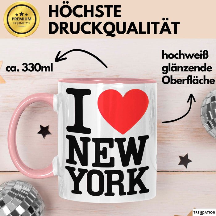 New York City USA Tasse Geschenk Lustige Geschenkidee Spruch Ich Liebe New York Rosa Trendation