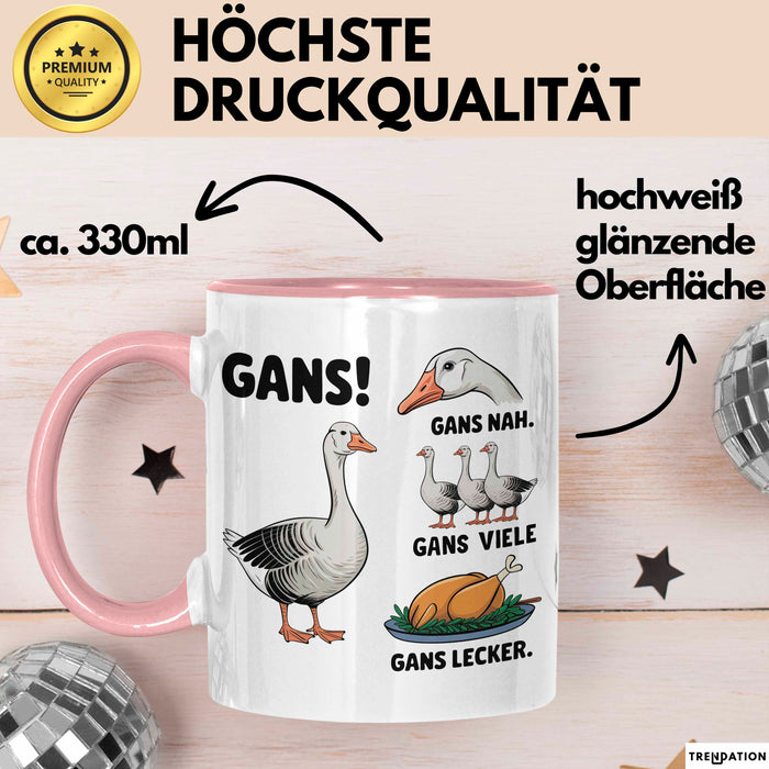 Gans Tier Gänse Bauer Tasse Becher Geschenk Lustige Geschenkidee Spruch Gänsearten Rosa Trendation