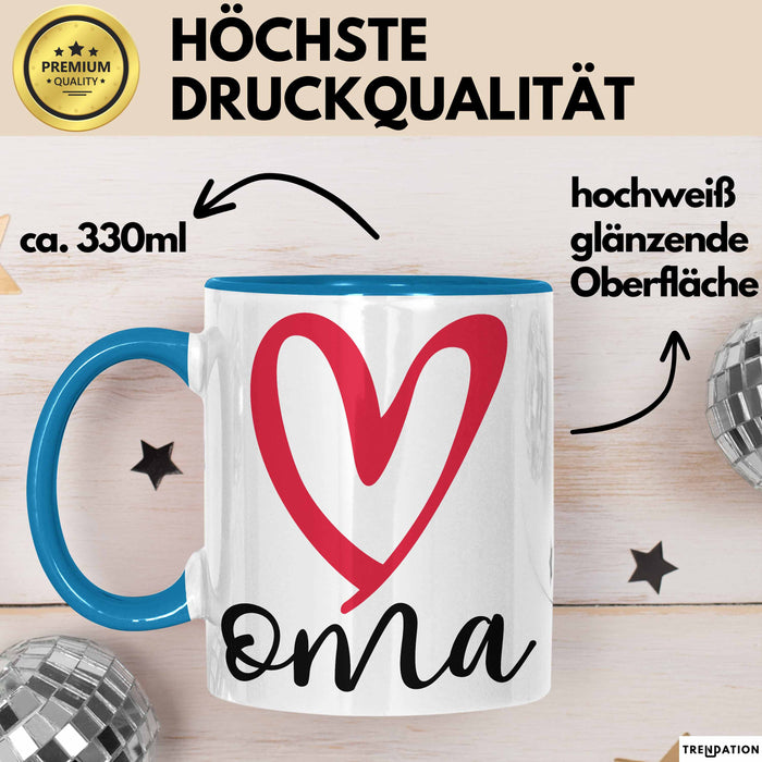Oma Herz Tasse Geschenk Muttertag Liebevolle Spruchidee Blau Trendation