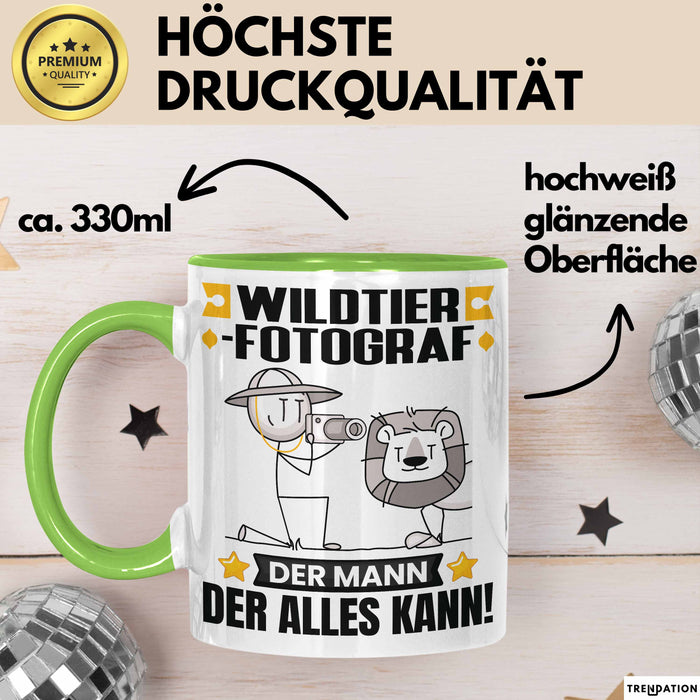 Wildtierfotograf Tasse Geschenk für Wildtierfotograf Der Mann Der Alles Kann Geschenkidee zum Geburtstag Grün Trendation