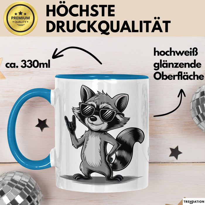 Waschbär Rockmusik Tasse Geschenk für Tiermusikliebhaber Blau Trendation