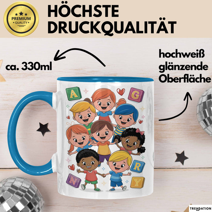 Kindergarten Lehrer Tasse Geschenk Lustige Geschenkidee Spruch Für Kleine Lernende Blau Trendation