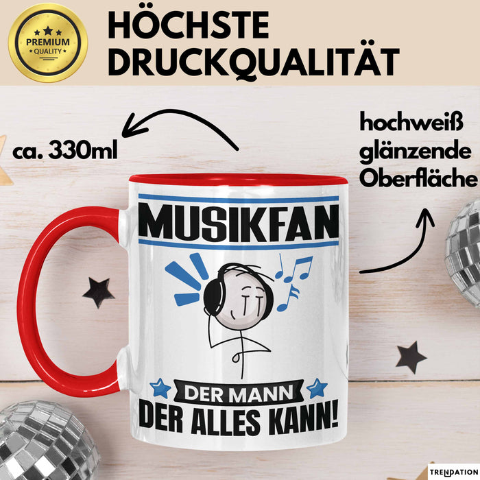 Musikfan Tasse Geschenk für Musikfan Der Mann Der Alles Kann Geschenkidee zum Geburtstag Rot Trendation