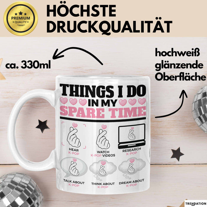KPop Tasse Geschenk Spare Time Finger Heart Grafik Geschenkidee Weiß Trendation