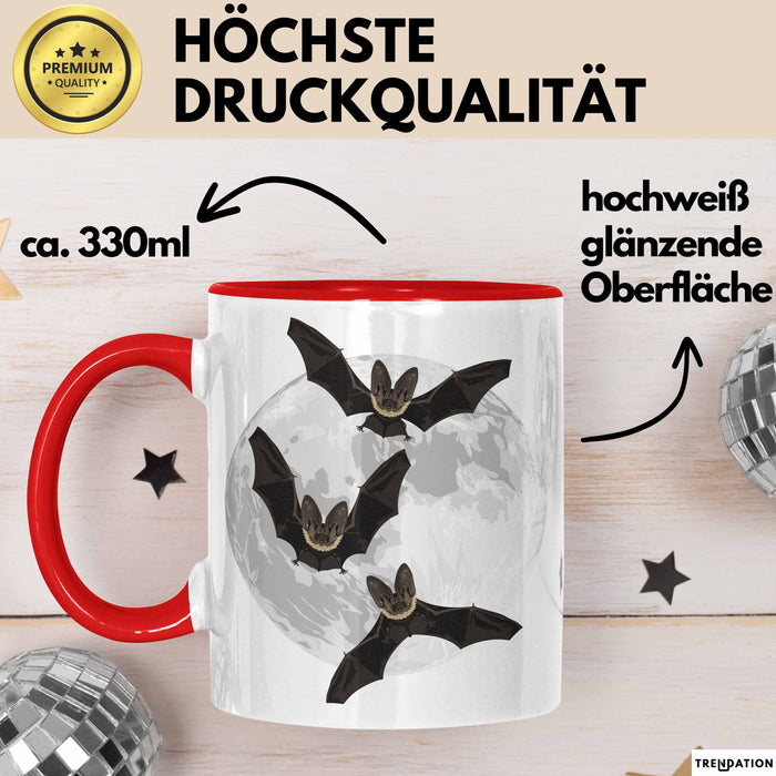 Halloween Tasse Geschenk Fledermäuse Vollmond Grafik Geschenkidee Rot Trendation