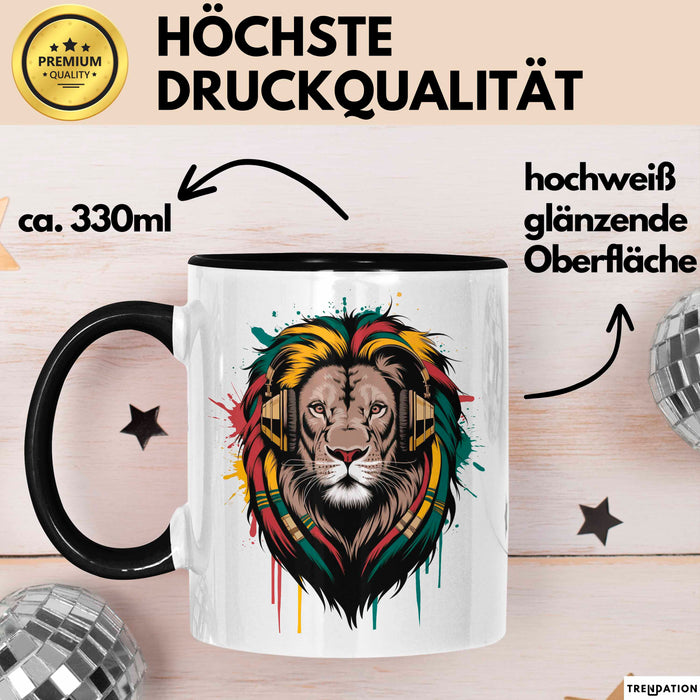 Löwe Tier Kopfhörer Sonnenbrille Tasse Geschenk Lustige Geschenkidee Spruch Schwarz Trendation