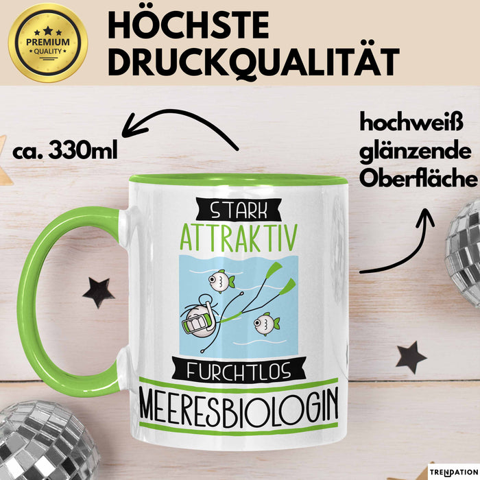 Meeresbiologin Tasse Geschenk Becher Stark Attraktiv Furchtlos Meeresbiologin Lustige Geschenkidee Grün Trendation