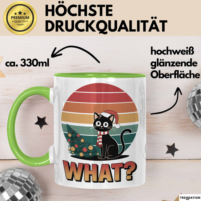 Schwarze Katze Weihnachtsfeier Tasse Geschenk Lustige Geschenkidee Spruch Was Grün Trendation