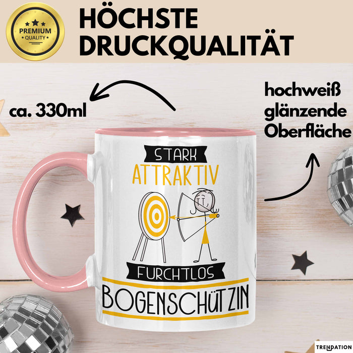 Bogenschützin Tasse Geschenk Becher Stark Attraktiv Furchtlos Bogenschützin Lustige Geschenkidee Rosa Trendation
