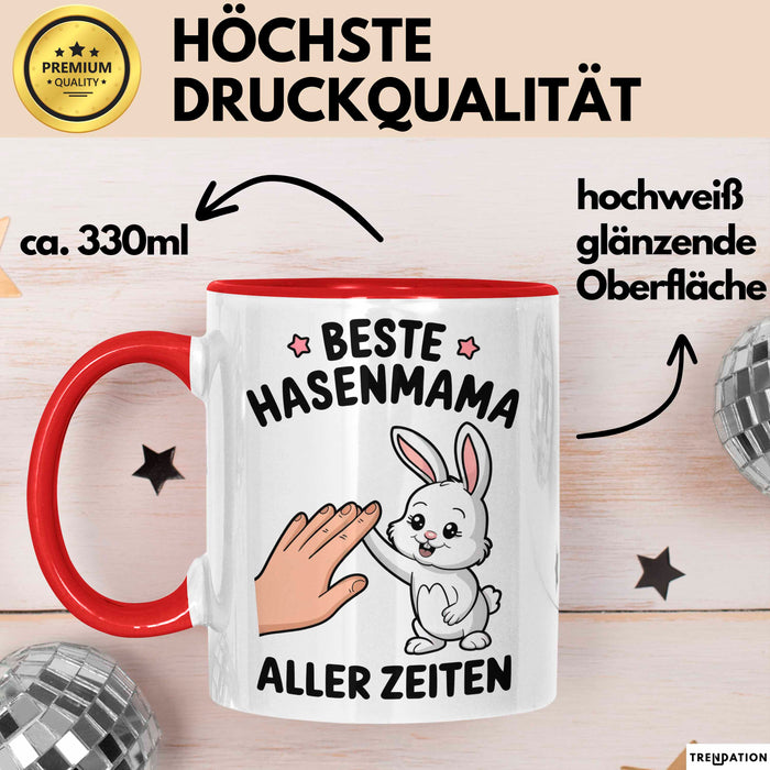 Kaninchen Hase Tierliebhaber Tasse Geschenk Lustige Geschenkidee Spruch Beste Hasenmama Aller Zeiten Rot Trendation