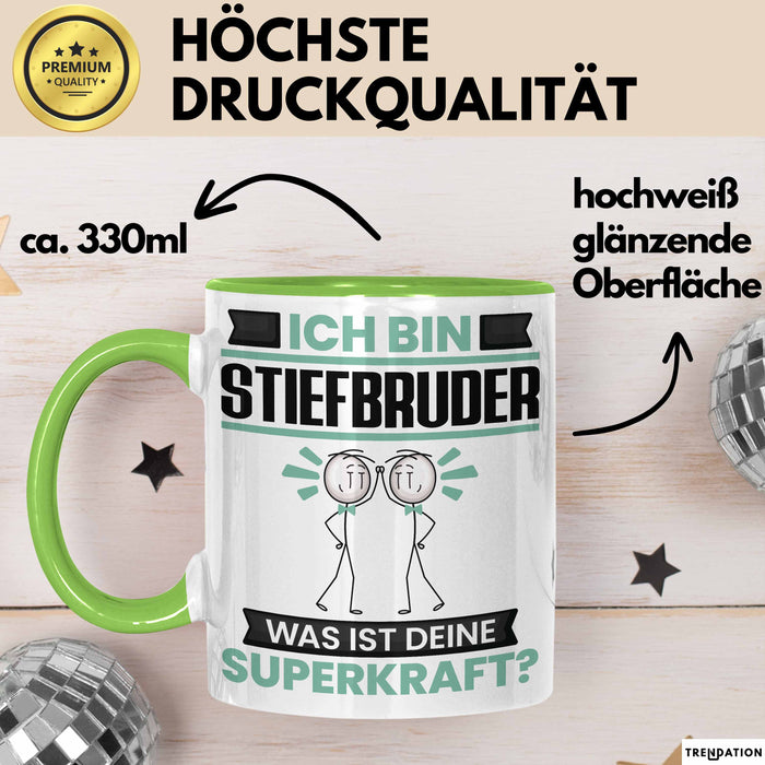 Stiefbruder Tasse Geschenk für Stiefbruder Geburtstag Lustiger Spruch Kaffee-Becher Was Ist Deine Superkraft Grün Trendation