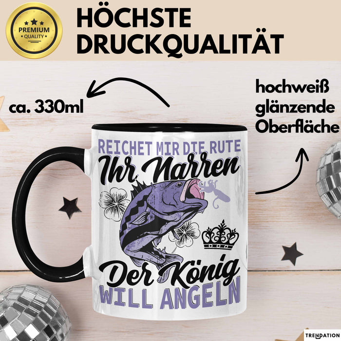Angler Geschenk Tasse Spruch Männer Angeln Geschenkidee Kaffee-Becher Fischer Angeln Schwarz Trendation