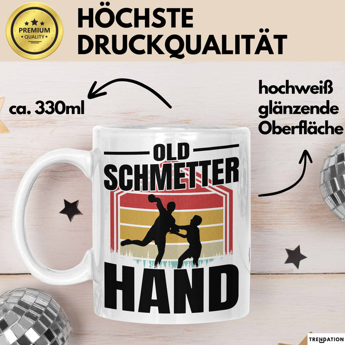 Handball Geschenk Tasse Geschenkidee Handball-Spieler Handballspielerin Mädchen Jungs Kaffee-Becher Old Schmetterhand Weiß Trendation