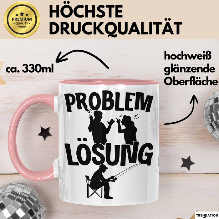 Angler Tasse Geschenk für Fischer Angler Männer Geschenkidee Problem und Lösung Angeln Spruch Rosa Trendation