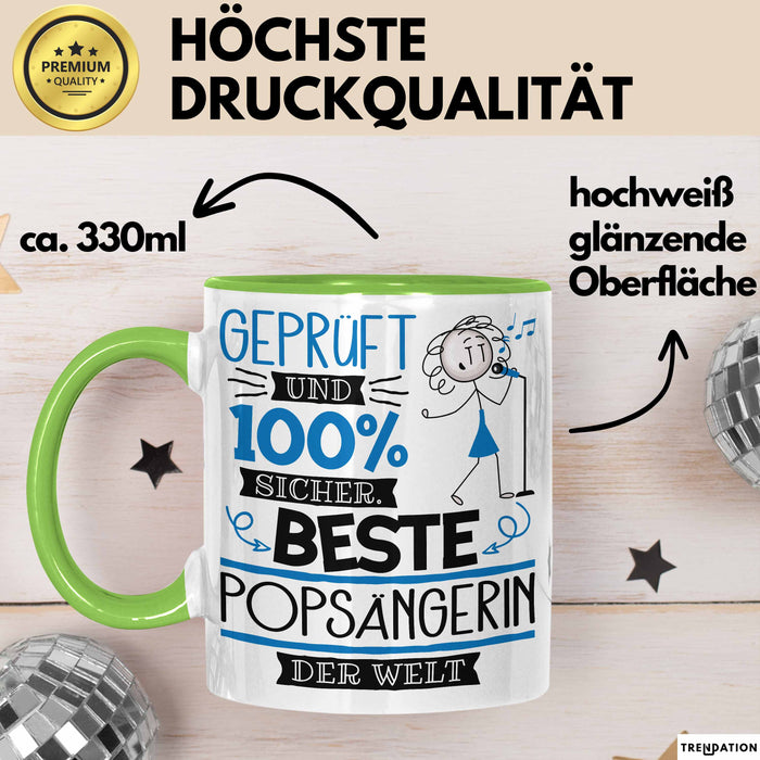 Beste Popsängerin Der Welt Tasse Geschenk für Eine Popsängerin Geprüft Und Sicher Geschenkidee Geburtstag Weihnachten Grün Trendation