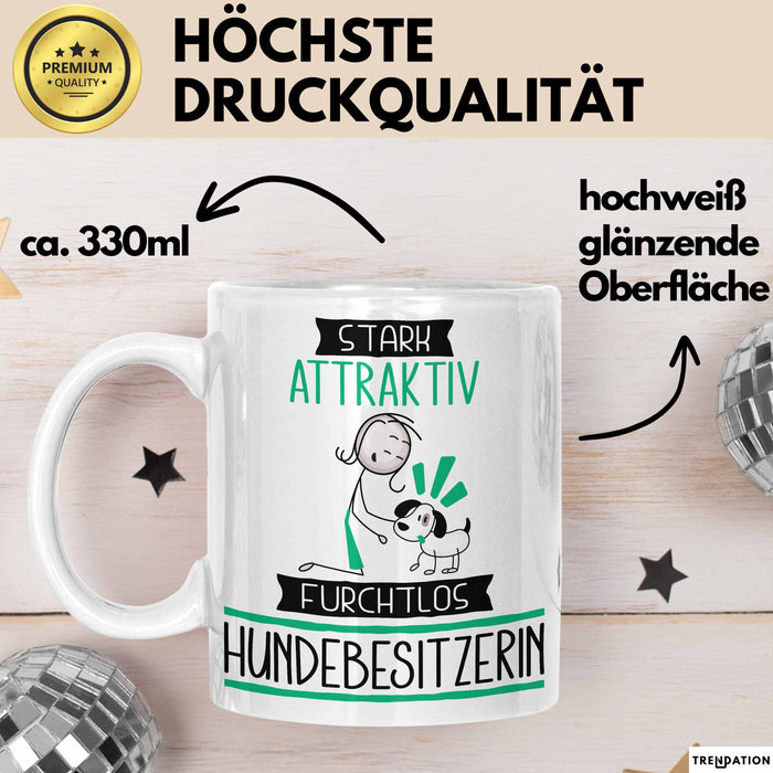Hundebesitzerin Tasse Geschenk Becher Stark Attraktiv Furchtlos Hundebesitzerin Lustige Geschenkidee Weiß Trendation