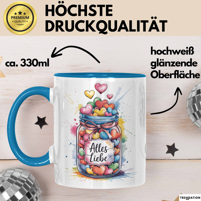 Liebe Romantisch Geburtstagsfeier Tasse Geschenk Lustige Geschenkidee Spruch Alles Liebe Blau Trendation