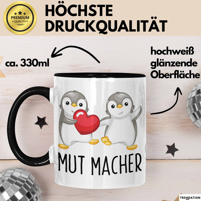 Lustige Tasse Geschenk Zwei Pinguine Mit Herz Witziger Becher Mut Schwarz Trendation
