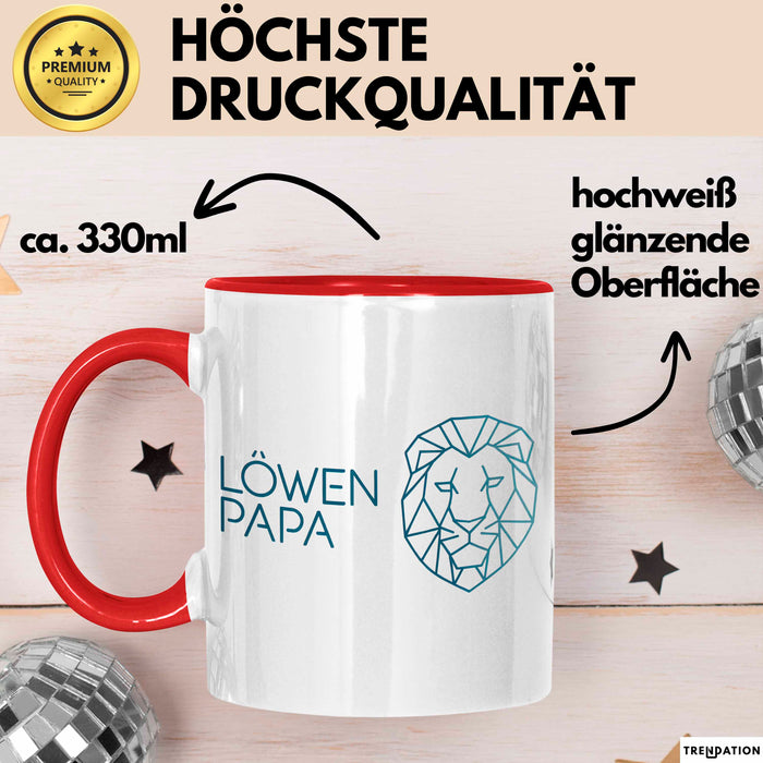 Löwenpapa Tasse Geschenk Lustige Geschenkidee Spruch Löwen Papa Rot Trendation