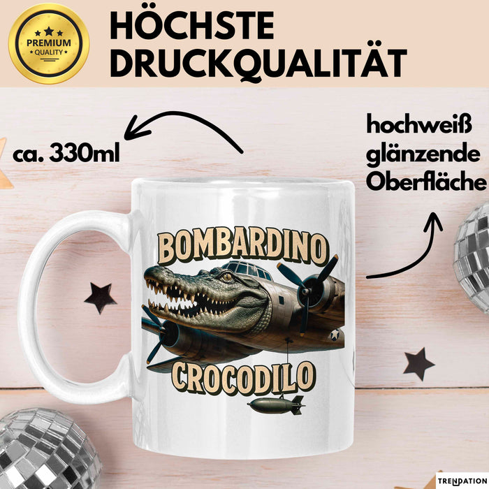 Bombardino Crocodilo Tasse Meme Italienisch Lustig Becher Weiß Trendation