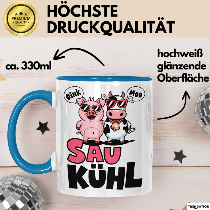 Schweinebauer Schweine Kuh Tier Tasse Geschenk Lustige Geschenkidee Spruch Sau Kuhl Blau Trendation