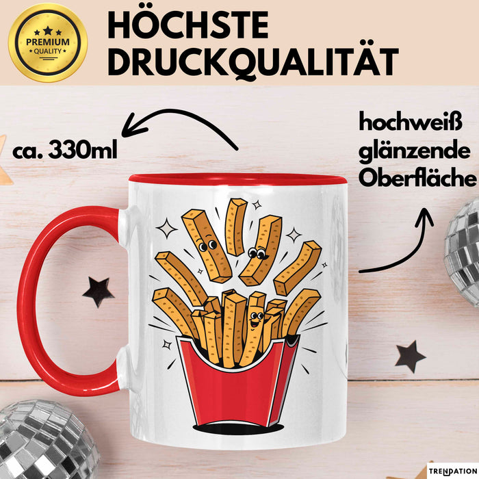 Fast Food Fan Tasse Geschenkidee Burger und Pommes Liebhaber Rot Trendation