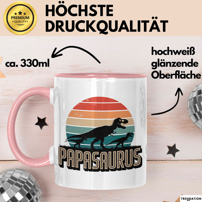 Papa Vatertag Tasse Becher Geschenk Lustige Geschenkidee Spruch Papasaurus Dinosaurier Rosa Trendation