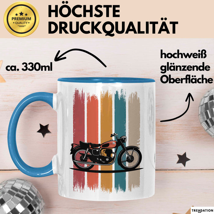 Retro Motorrad Tasse Geschenk Lustige Geschenkidee Spruch Blau Trendation