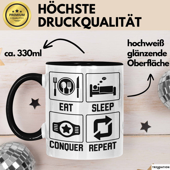 Gamer Tasse Geschenk Eat Sleep Conquer Repeat Geschenkidee Becher Trendation