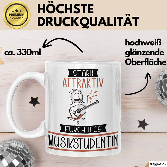 Musikstudentin Tasse Geschenk Becher Stark Attraktiv Furchtlos Musikstudentin Lustige Geschenkidee Weiß Trendation