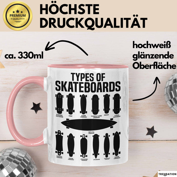 Skateboards Skater Fans Bzw Skateboard Tasse Becher Geschenk Mädchen Jungs Arten Von Skateboards Rosa Trendation