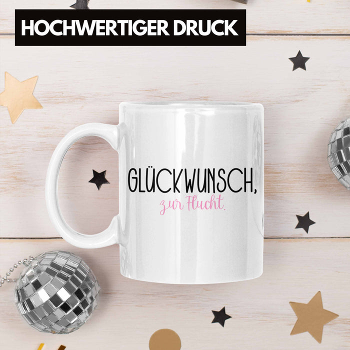 Trendation - Jobwechsel Tasse Geschenk Kollegin Kollege Lustig Abschiedsgeschenk Sprüche - Glückwunsch Zur Flucht Abschied Weiß Trendation