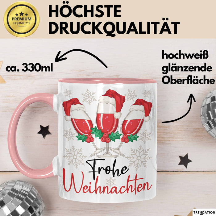 Weihnachten Weinglas Tasse Geschenk Weihnachtliche Grafik Weinliebhaber Frohe Weihnachten Kaffee-Becher Rosa Trendation