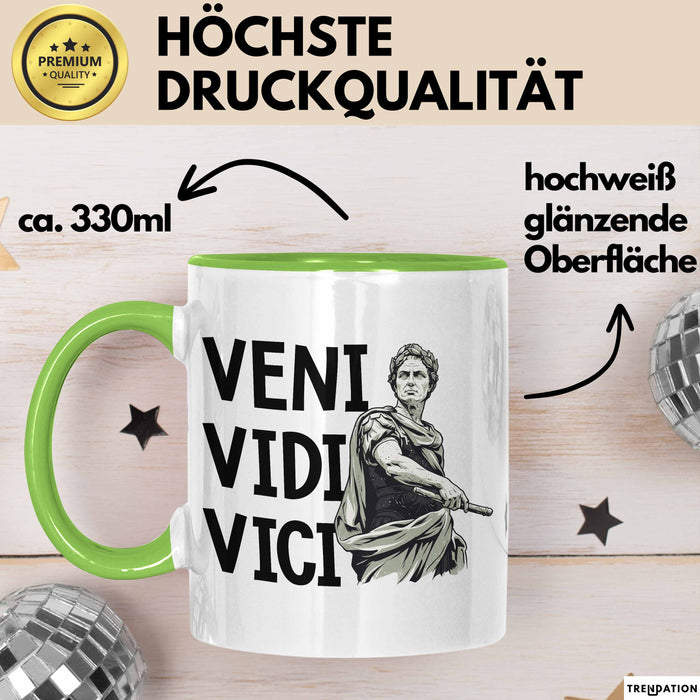 Lateinlehrer Unterricht Tasse Geschenk Lustige Geschenkidee Spruch Veni Vidi Vici Grün Trendation