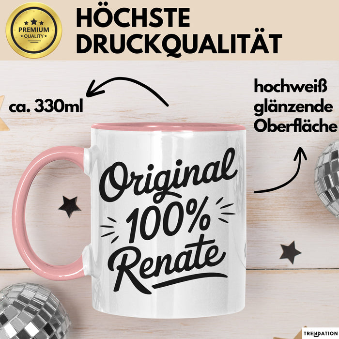 Renate Tasse Geschenk Original 100% Renate Geschenkidee Geburtstag Rosa Trendation