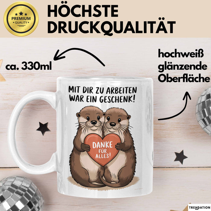Büroarbeit Kollege Abschied Tasse Geschenk Lustige Geschenkidee Spruch Mit Dir Zu Arbeiten War Ein Geschenk Danke Für Alles Weiß Trendation