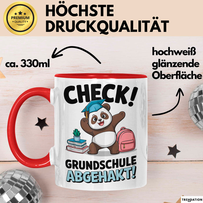 Grundschule Abschied Tasse Becher Geschenk Lustige Geschenkidee Spruch Check Grundschule Abgehakt Rot Trendation