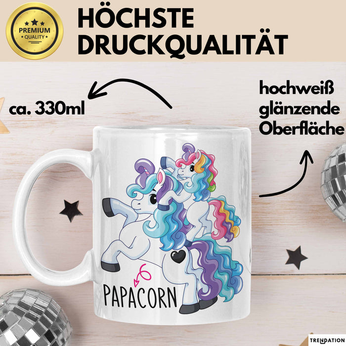 Tasse Geschenk Papacorn Lustiges Einhorn Design Becher Weiß Trendation