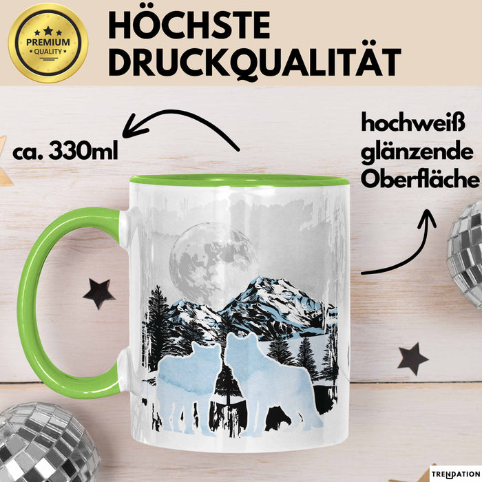 Wolf Tasse Geschenk Silhouetten Berglandschaft Vollmond Geschenkidee Grün Trendation