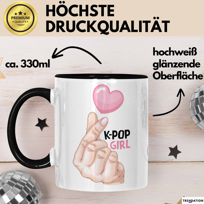 Kpop Love Girl Tasse Geschenk Süßes Herz Design Finger Herz Geste Schwarz Trendation