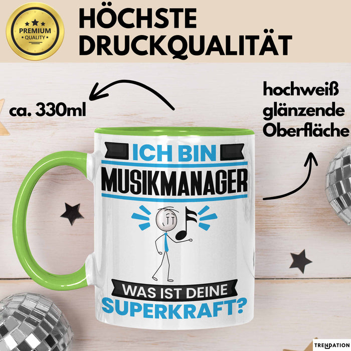 Musikmanager Tasse Geschenk für Musikmanager Geburtstag Lustiger Spruch Kaffee-Becher Was Ist Deine Superkraft Grün Trendation