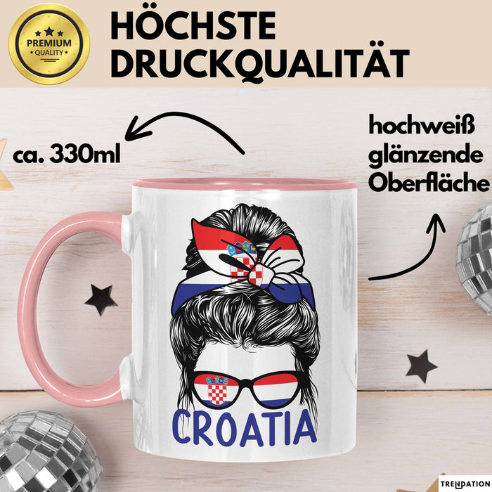 Croatia Tasse Geschenk Für Kroatische Frau Heimat Kroatien Kaffee-Becher Geschenkidee Rosa Trendation