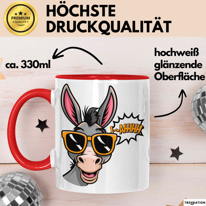Esel Sonnenbrille Tasse Geschenk Lustige Geschenkidee Spruch Rot Trendation