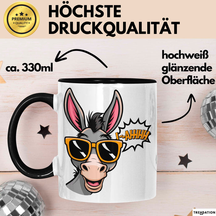 Esel Sonnenbrille Tasse Geschenk Lustige Geschenkidee Spruch Schwarz Trendation