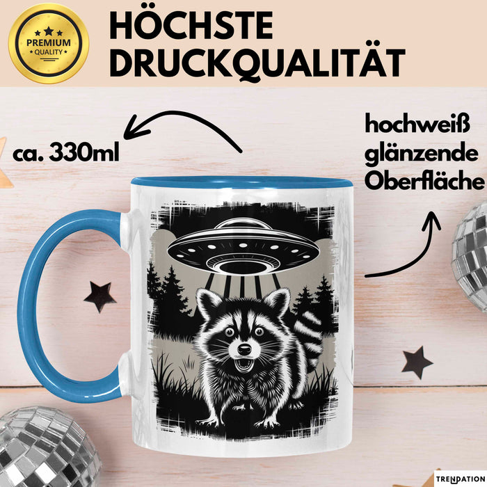 Waschbär Tierliebhaber UFO Alien Tasse Geschenk Lustige Geschenkidee Spruch Blau Trendation